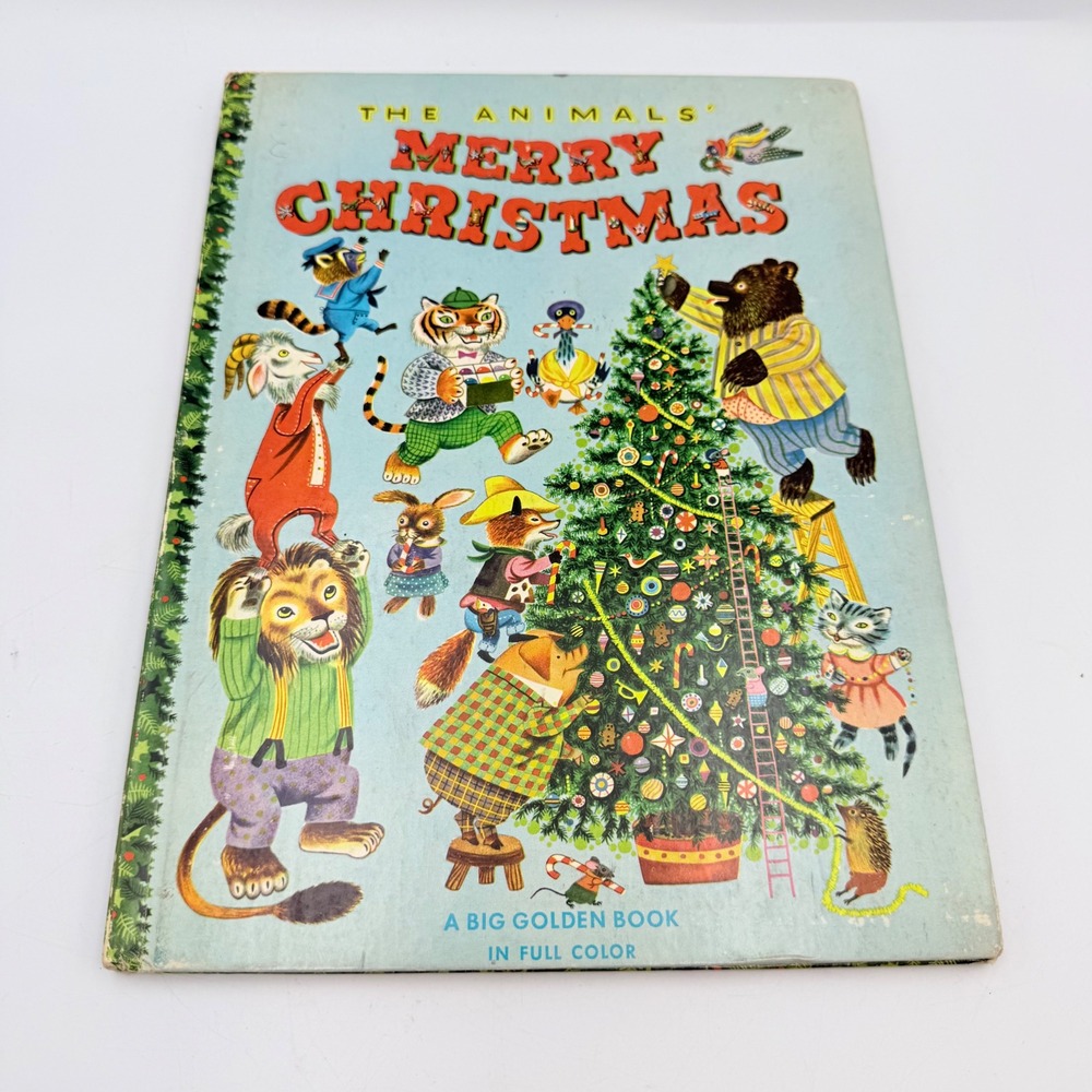 The Animals Merry Christmas Big Golden Book Richard Scarry VTG 1950 Hardcover